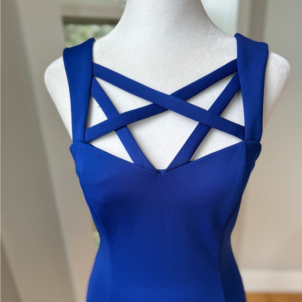 Guess Cobalt Blue Strappy Bodycon Mini Dress Homecoming Formal Prom Size 0 - Picture 5 of 15